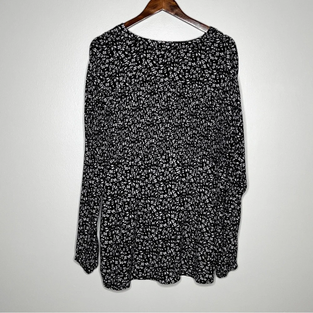 Knox Rose Black Floral Print Long Sleeve Peasant Style Top Hi-L Womens Size XXL - Picture 5 of 12